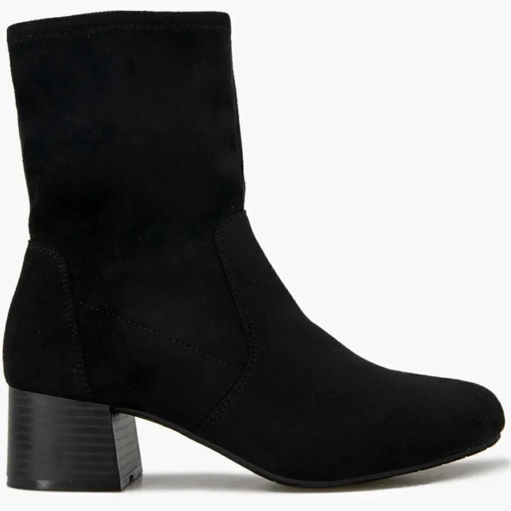 Kenneth Cole Reaction Raleigh Block Heel Ankle Bootie Black Faux Suede 7.5